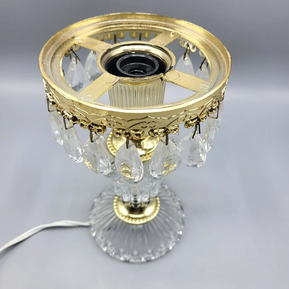 Michelotti Crystal Boudoir Table Lamp Base Crystal Prisms Gold Tone Glass Clear